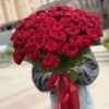51 красная роза с лентой